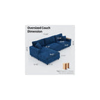 Modular Sectional Sofa, 114.5" Convertible L Shaped Couch with Corduroy Fabric, 3 Seater Corner Sleeper Sofa with Chaise, Storage Armrests & 2 Pillows, Modern Comfy Upholstered Couches for Living Room