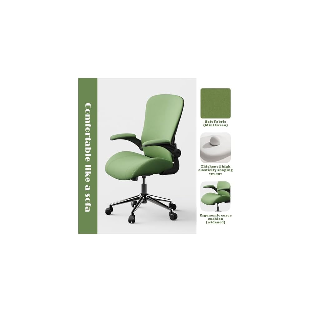 Kahki Ergonomic Office Desk Chair, Soft Fabric Thickened Curved seat Cushion with Adjustable Lumbar Support, Perfect Blend of Comfort and Good Looks, Ideal Chair for Home or Office, Khaki