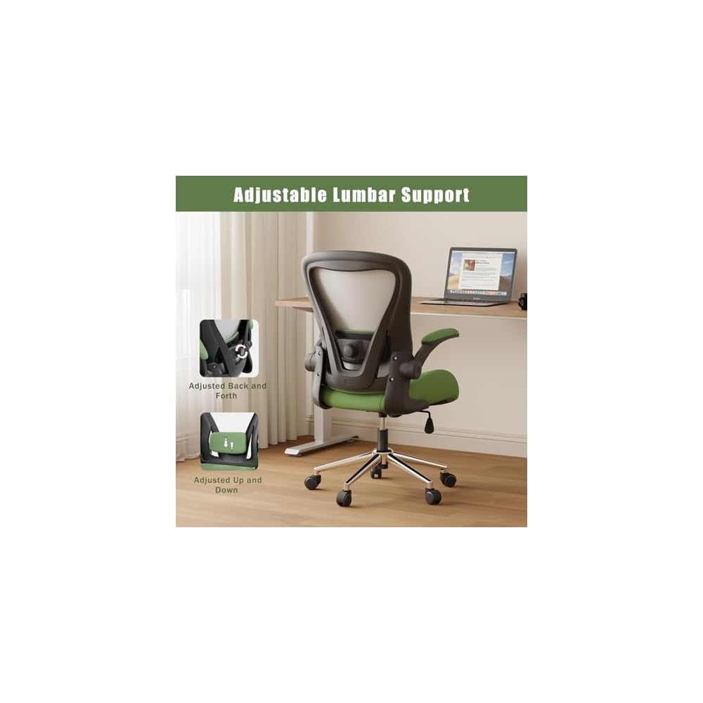 Kahki Ergonomic Office Desk Chair, Soft Fabric Thickened Curved seat Cushion with Adjustable Lumbar Support, Perfect Blend of Comfort and Good Looks, Ideal Chair for Home or Office, Khaki