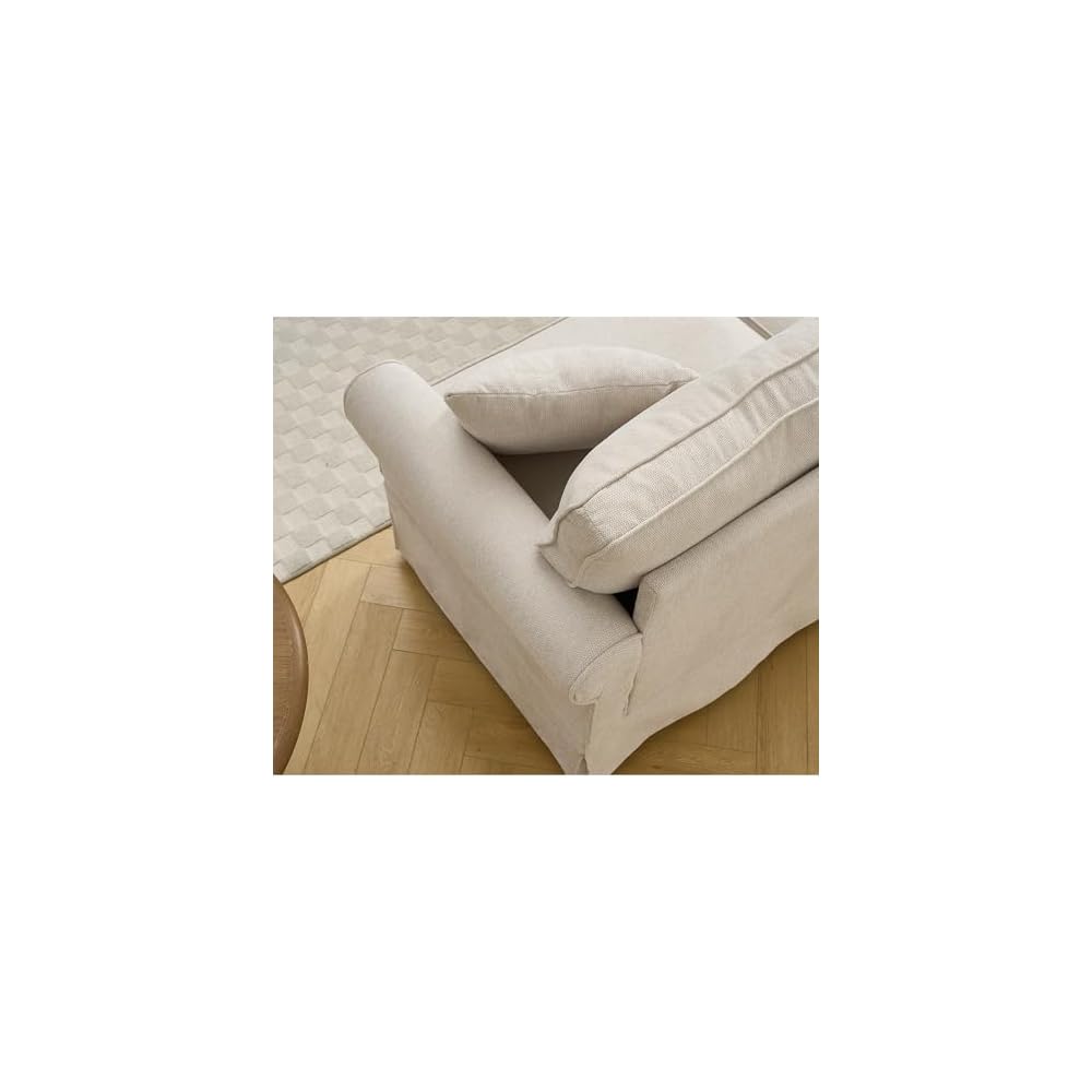 KEIKI 94" L-Shaped Oversized Modular Linen Sectional Sofa with Rolled Arms, Cushion Back, Modern Style Convertible 5-Seater Corner Couch, Easy Assembly, for Apartment, Living Room, Bedroom, Beige