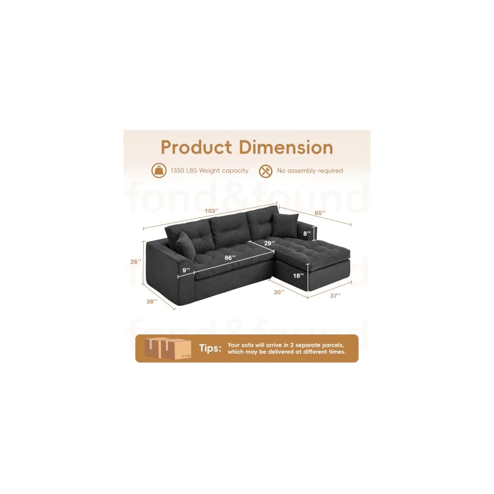 Cloud Boneless Sectional Couches for Living Room,L Shaped,Memory Foam,105"