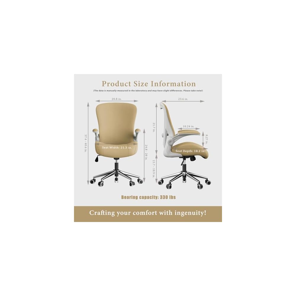 Kahki Ergonomic Office Desk Chair, Soft Fabric Thickened Curved seat Cushion with Adjustable Lumbar Support, Perfect Blend of Comfort and Good Looks, Ideal Chair for Home or Office, Khaki