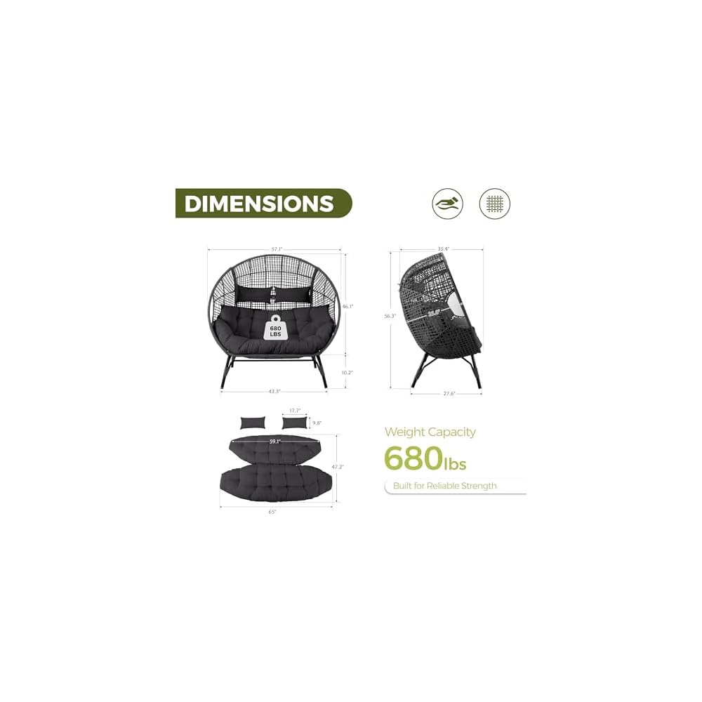 RADIATA Double Egg Chair with Ottoman, 2 Person Outdoor Wicker Loveseat