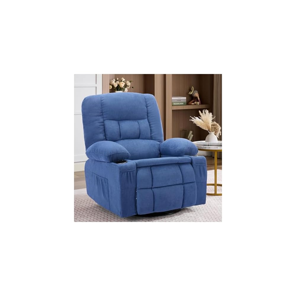 Rocker Recliner Chair with Massage and Heat, Nursery Rocking Chairs for Living Room, Ergonomic Comfy Relining Chair with Cup Holders, USB Charge Port, Side Pockets, Comfortable Arms, Single Sofa,Black