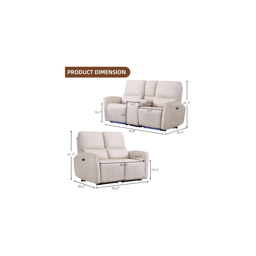 Bonzy Home Power Loveseat Recliner Sofa, White