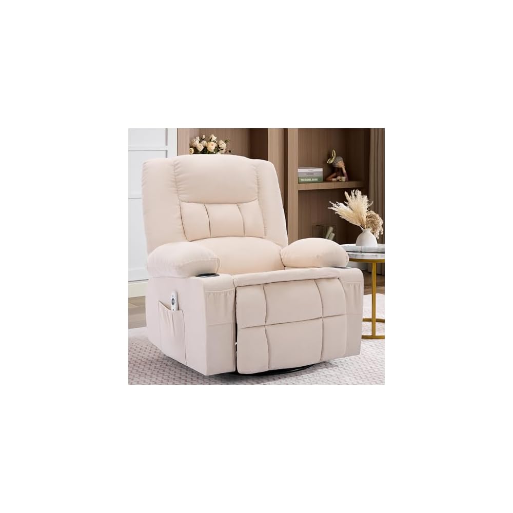 Rocker Recliner Chair with Massage and Heat, Nursery Rocking Chairs for Living Room, Ergonomic Comfy Relining Chair with Cup Holders, USB Charge Port, Side Pockets, Comfortable Arms, Single Sofa,Black