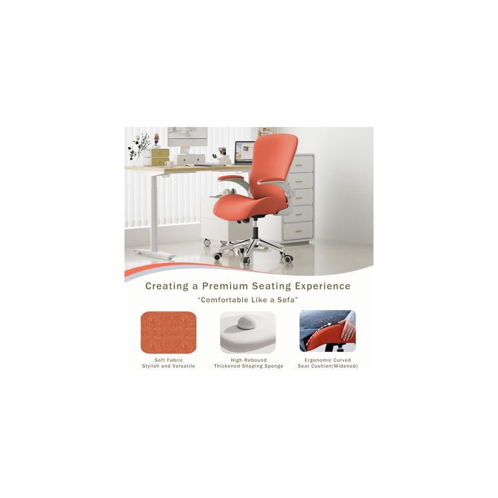 Kahki Ergonomic Office Desk Chair, Soft Fabric Thickened Curved seat Cushion with Adjustable Lumbar Support, Perfect Blend of Comfort and Good Looks, Ideal Chair for Home or Office, Khaki
