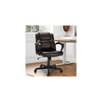 GIANTEX Leather Executive Chair, Ergonomic Mid Back Computer Desk Chair with 4" Thickened Cushion, Soft Padded Armrests, Height Adjustable Modern Swivel Task Chair for Home Office Study, Brown