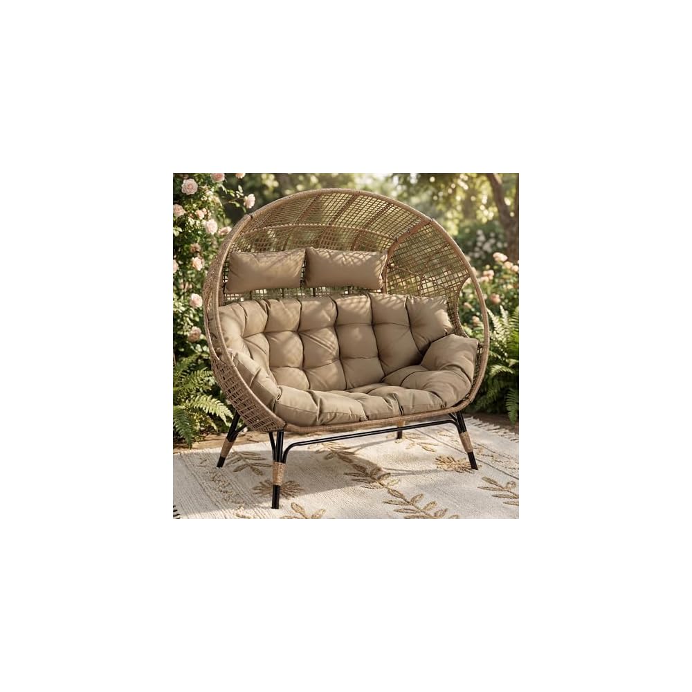 RADIATA Double Egg Chair with Ottoman, 2 Person Outdoor Wicker Loveseat