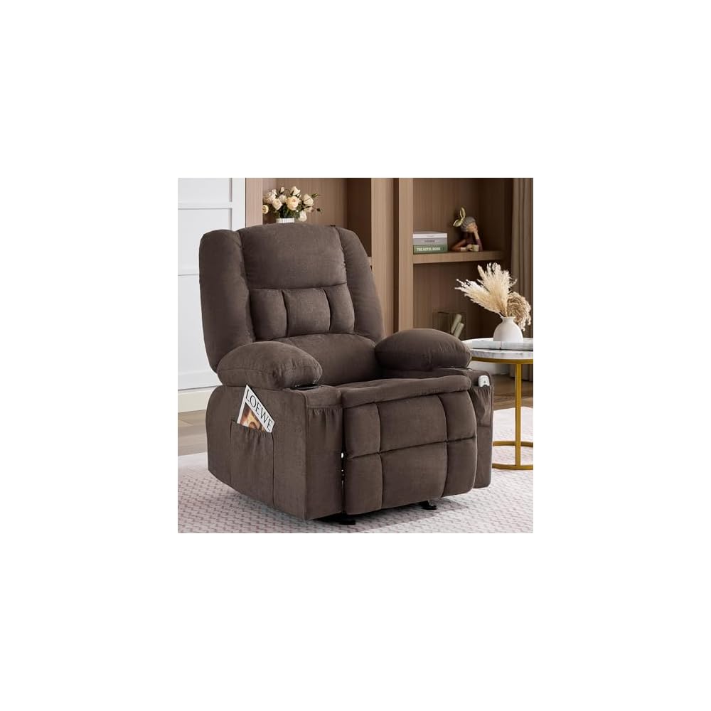 Rocker Recliner Chair with Massage and Heat, Nursery Rocking Chairs for Living Room, Ergonomic Comfy Relining Chair with Cup Holders, USB Charge Port, Side Pockets, Comfortable Arms, Single Sofa,Black