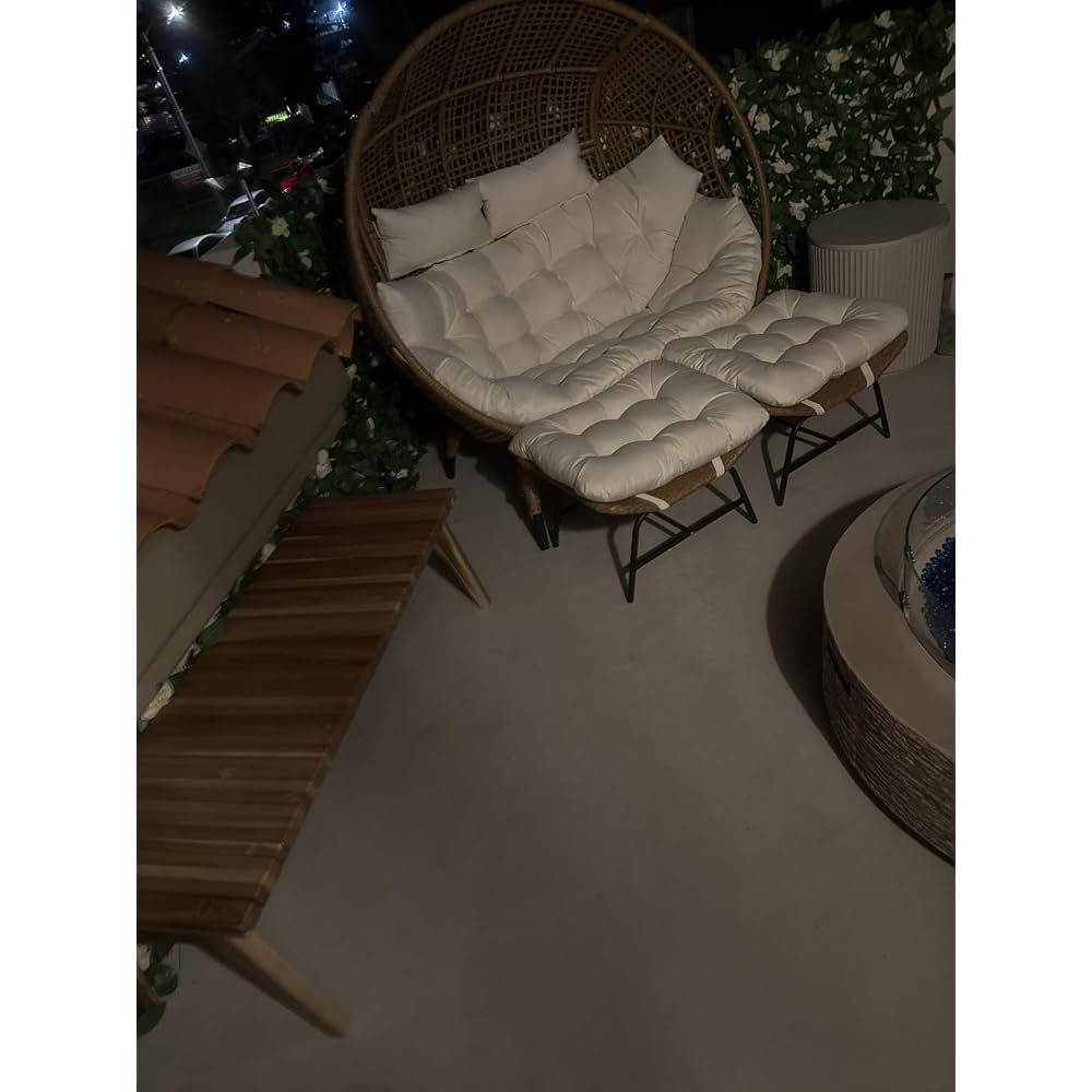 RADIATA Double Egg Chair with Ottoman, 2 Person Outdoor Wicker Loveseat