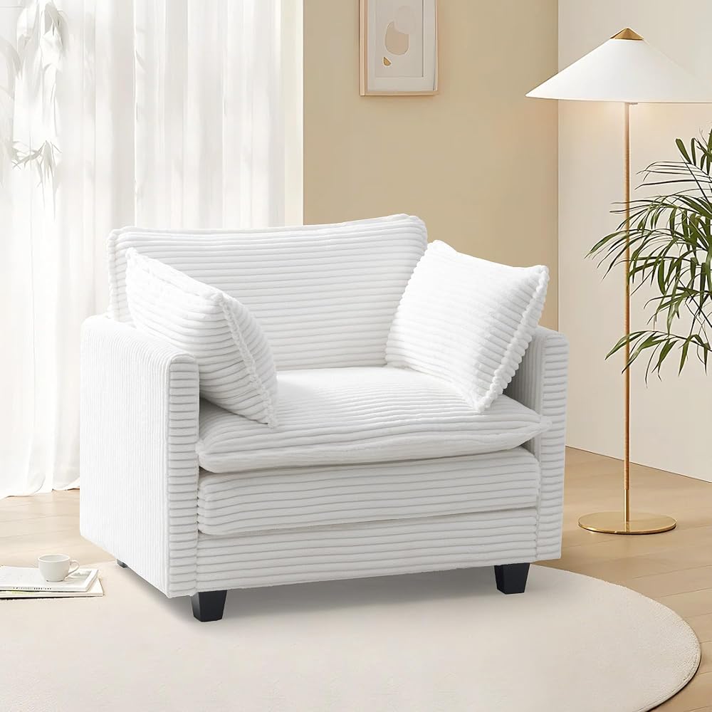 Polar Aurora Oversized Modular Sectional Sofa Chair, Deep Seat Armchair Upholstered Couch, 2 Armrest Pillows Single Sofa, Modern Corduroy Sofa for Living Room Bedroom Apartment Office