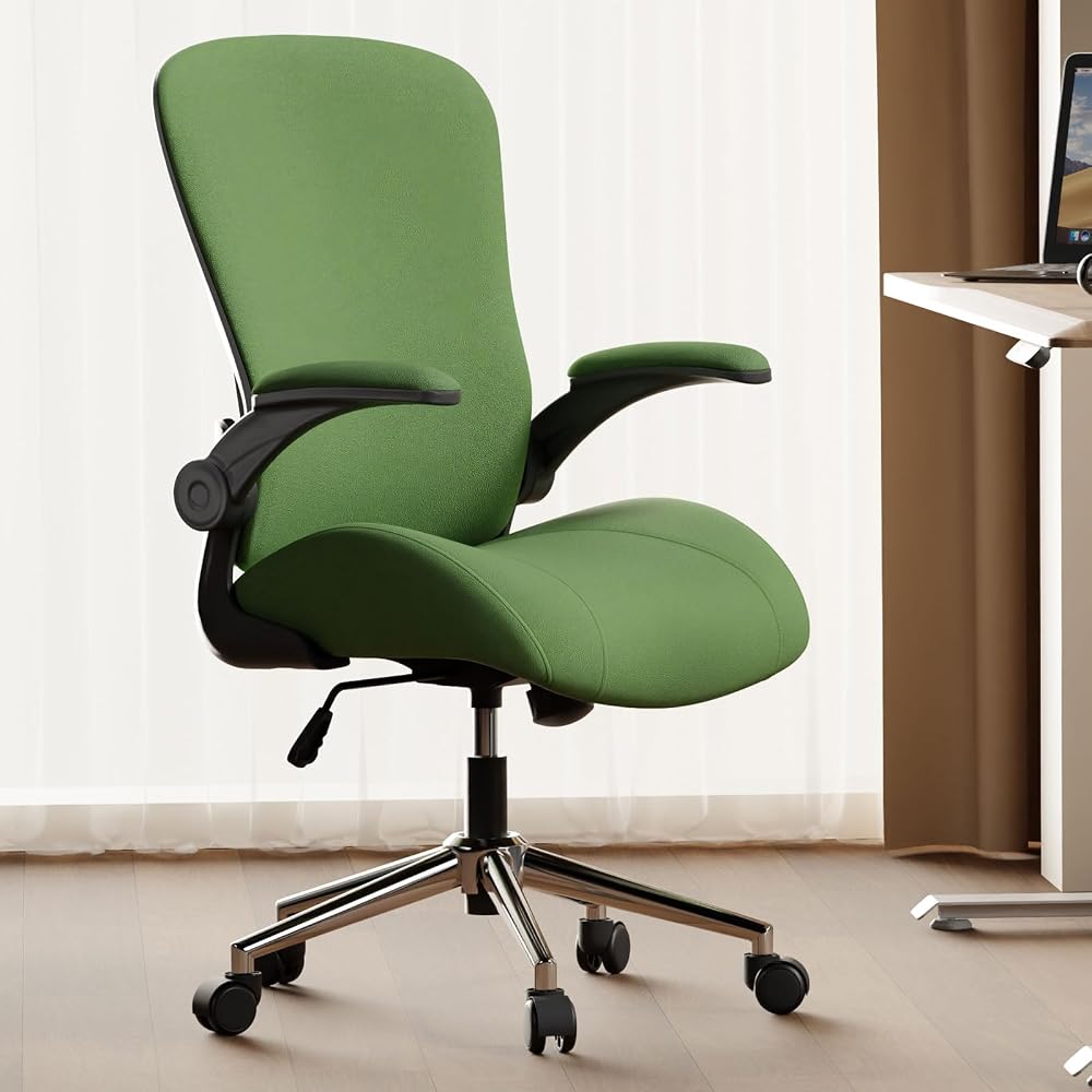Kahki Ergonomic Office Desk Chair, Soft Fabric Thickened Curved seat Cushion with Adjustable Lumbar Support, Perfect Blend of Comfort and Good Looks, Ideal Chair for Home or Office, Khaki