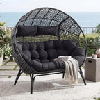 RADIATA Double Egg Chair with Ottoman, 2 Person Outdoor Wicker Loveseat