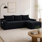HOME IDOL Boneless Cloud L-Shaped Sectional Couch, Corduroy Right Black