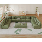 LLappuil Oversized Sectional Sofa Modular Cloud Couch with 14 Storage Seats & 12 Throw Pillows, Corduroy U Shaped Couches for Large Living Room, Rearrangable Sleeper Sofas, Scratch Resistant, Green