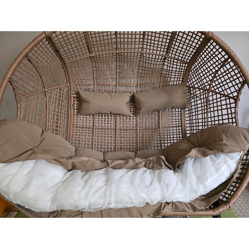 RADIATA Double Egg Chair with Ottoman, 2 Person Outdoor Wicker Loveseat