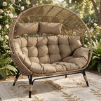 RADIATA Double Egg Chair with Ottoman, 2 Person Outdoor Wicker Loveseat